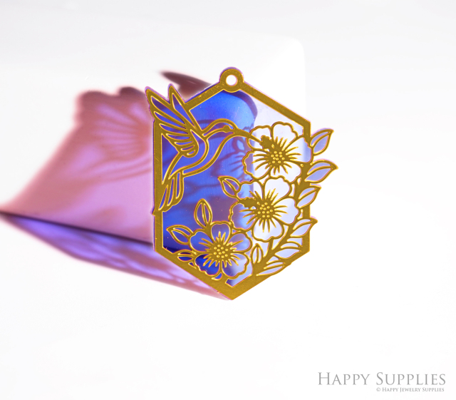 2pcs Rainbow Flower Charm, Brass Prism Charm, Iridescent Bird Pendant, Flower with Bird Connector, DIY Jewelry Making Supplie, Sun catcher (Q032)