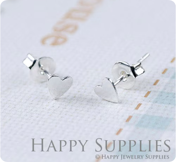 10Pcs (5 pairs) Nickel Free - High Quality 5 mm Golden Brass  Heart  Earring Posts Findings with Ear Studs Back Stoppers (ZE156)