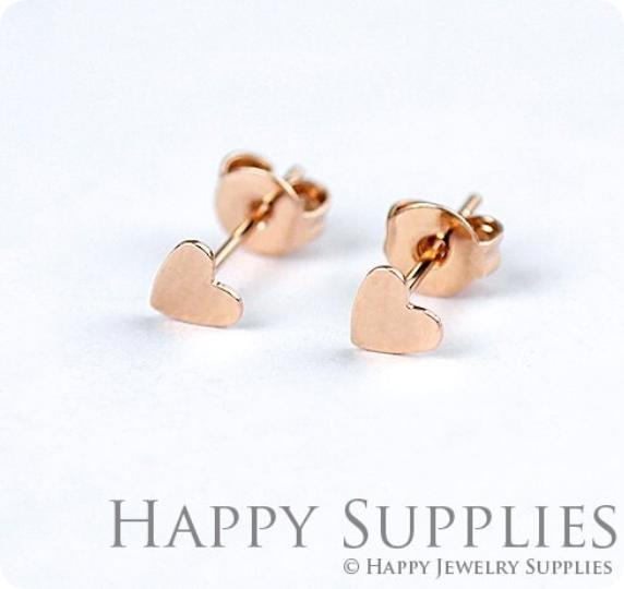 10Pcs (5 pairs) Nickel Free - High Quality 5 mm Golden Brass  Heart  Earring Posts Findings with Ear Studs Back Stoppers (ZE156)