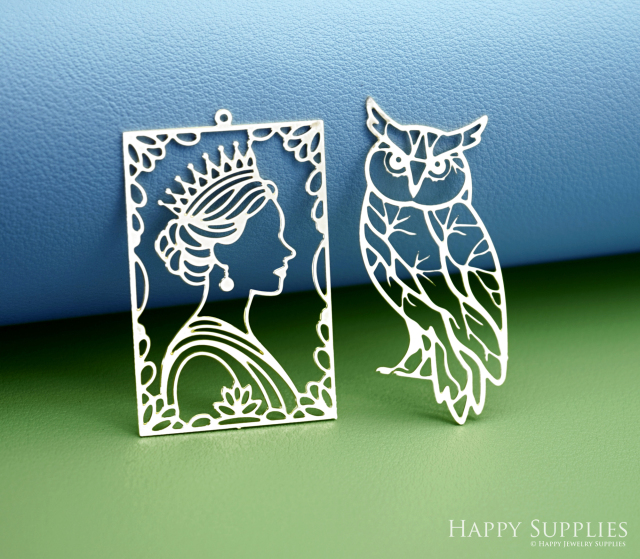 2pcs Stainless Steel Jewelry Charms, Raw Brass Charms, Owl Charms, Earrings Findings, Stainless Steel Silver Jewelry Pendants, Brass Jewelry Findings, Stainless Steel Pendants Jewelry Wholesale (D3002)