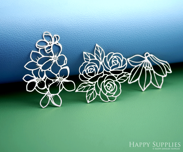 2pcs Stainless Steel Jewelry Charms, Raw Brass Charms, Flower Charms, Earrings Findings, Stainless Steel Silver Jewelry Pendants, Brass Jewelry Findings, Stainless Steel Pendants Jewelry Wholesale (D2997)