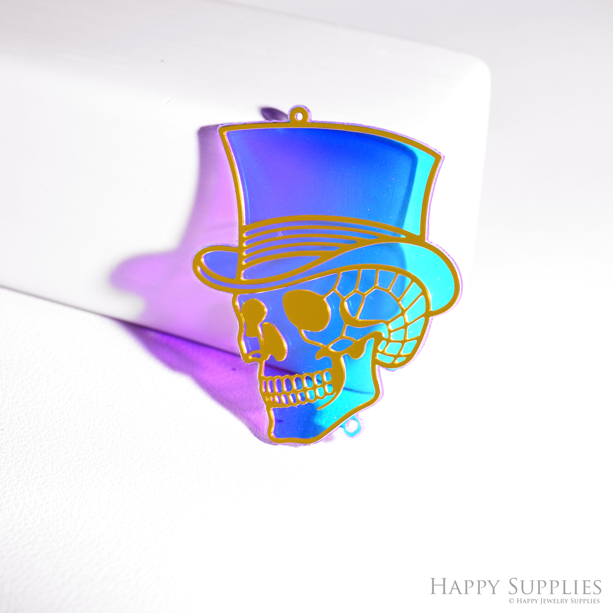 2pcs Rainbow Ghost Skull Bow Charm, Brass Prism Charm,Iridescent Halloween Pendant, Skull Connector,DIY Jewelry Making Supplie Sun catcher(Q055)