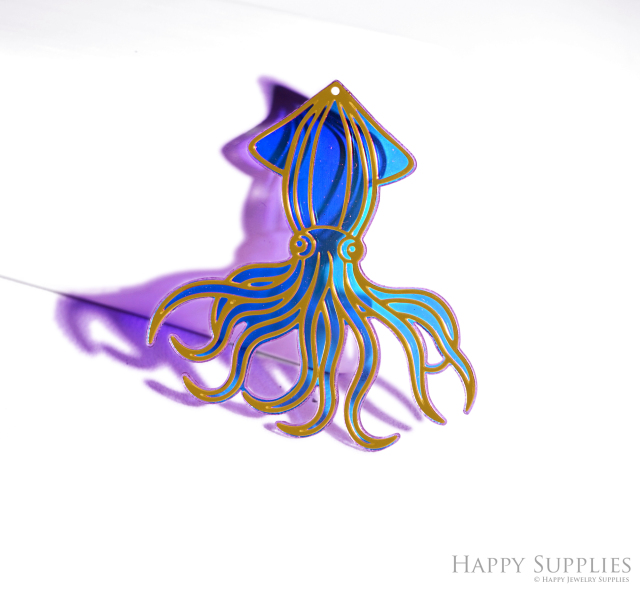 2pcs Rainbow Squid Charm, Brass Prism Charm, Iridescent Squid Pendant, Squid Connector, DIY Jewelry Making Supplie, Squid Suncatchers (Q064)