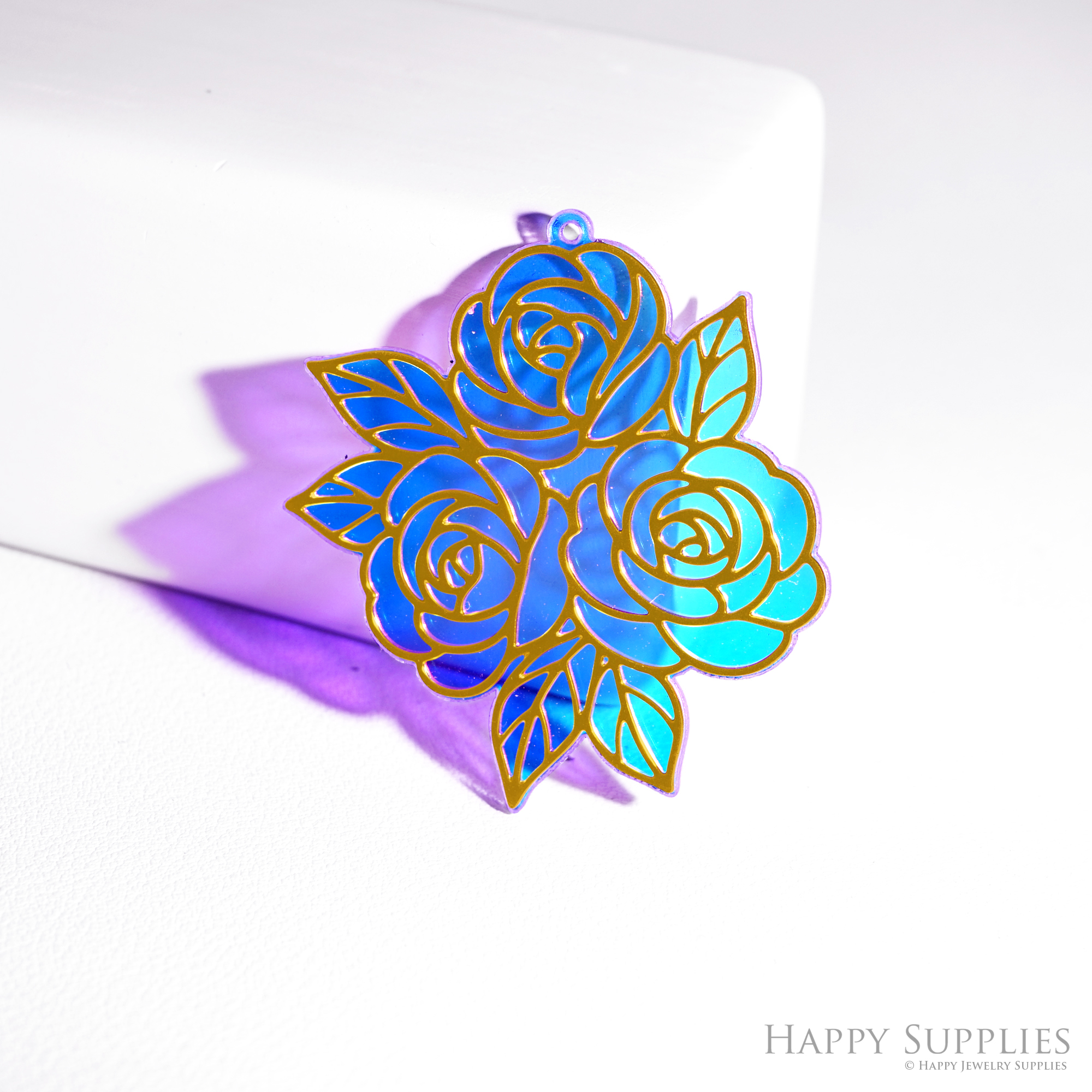 2pcs Rainbow Flower Charm, Brass Prism Charm,Iridescent Rose Pendant, Flower Connector, DIY Jewelry Making Supplie, Flower Sun Catcher(Q077)