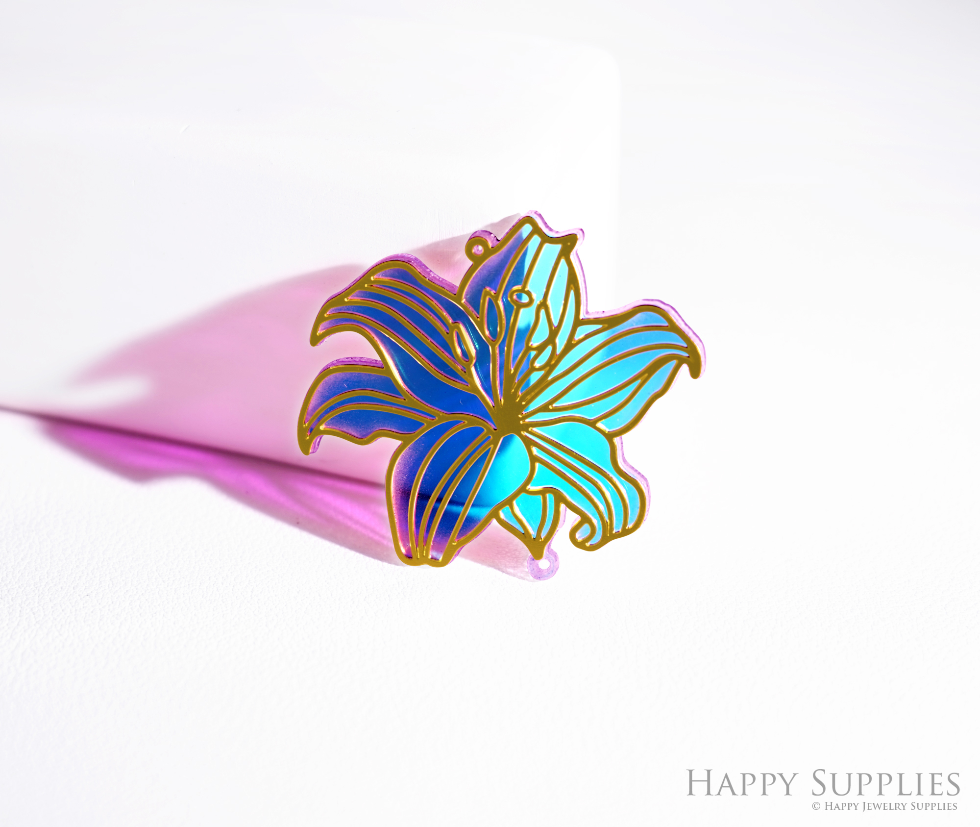 2pcs Rainbow Flower Charm, Brass Prism Charm,Iridescent Flower Pendant, Flower Connector, DIY Jewelry Making Supplie, Flower Sun Catcher(Q078)