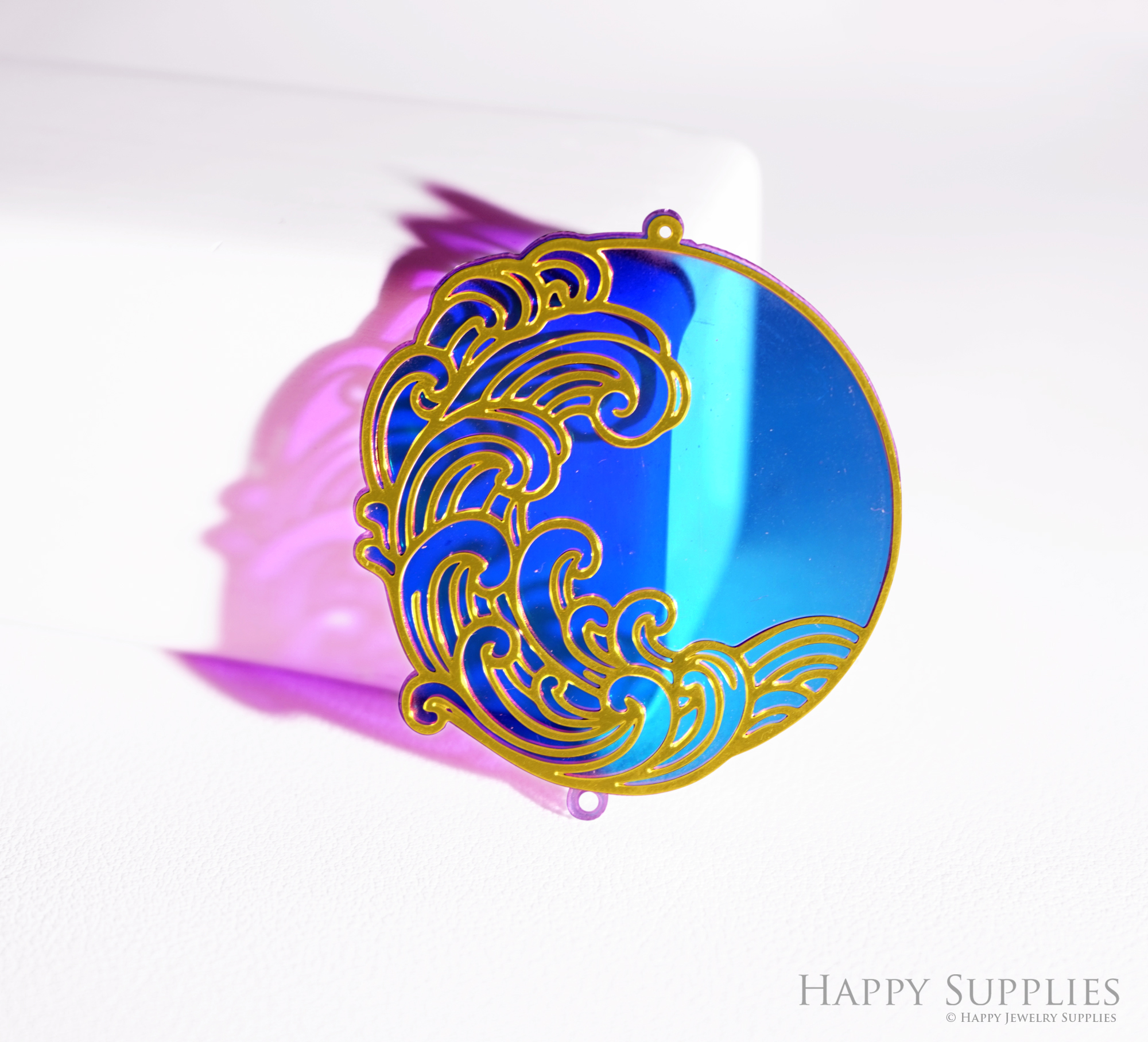 2pcs Rainbow Wave Charm, Brass Prism Charm,Iridescent Wave Pendant, Wave Connector, DIY Jewelry Making Supplie, Wave Sun catcher(Q070)