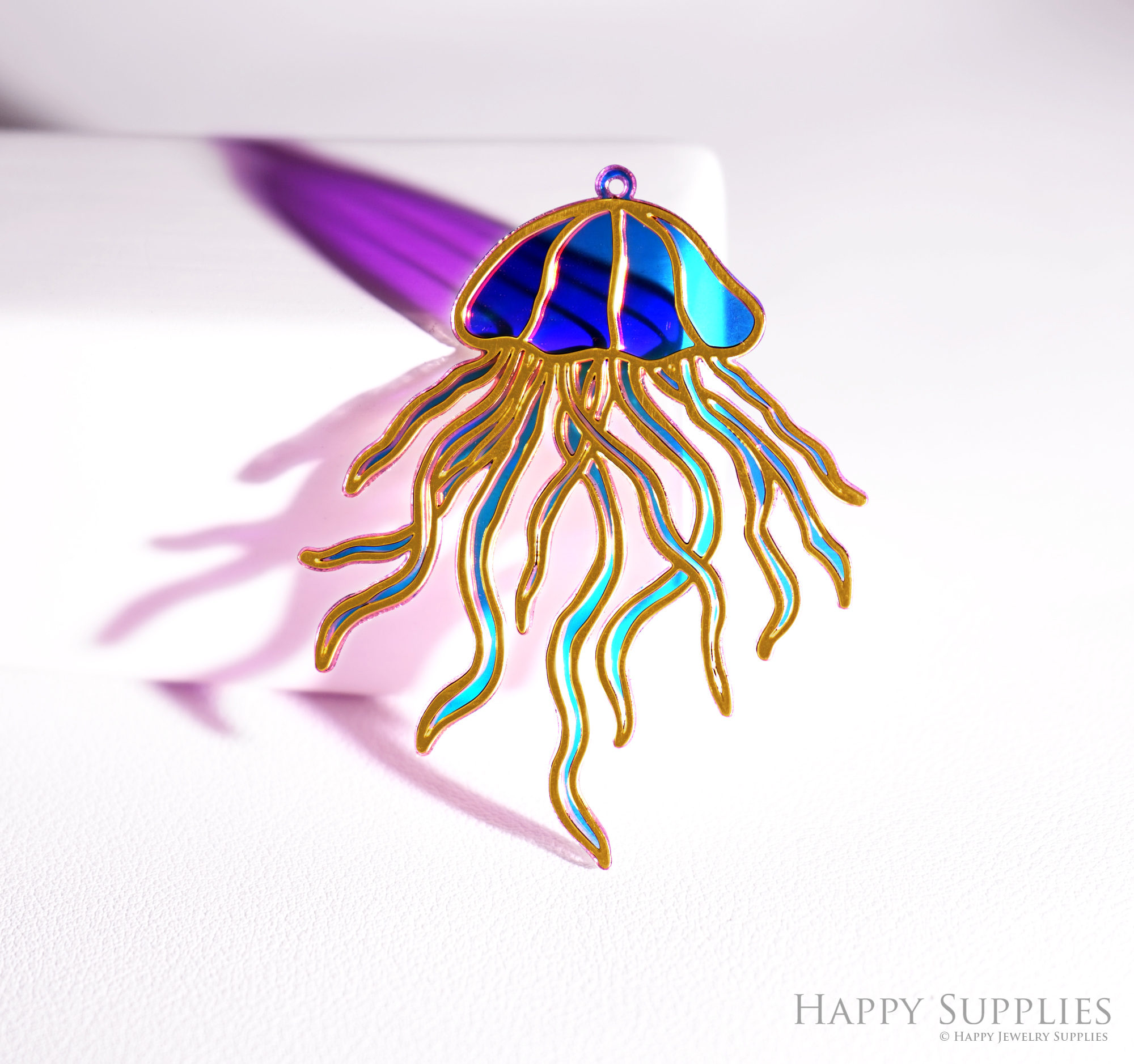 2pcs Rainbow Jellyfish Charm,Brass Prism Charm,Iridescent Jellyfish Pendant,Jellyfish Connector, DIY Jewelry Making Supplie,Suncatchers (Q063)
