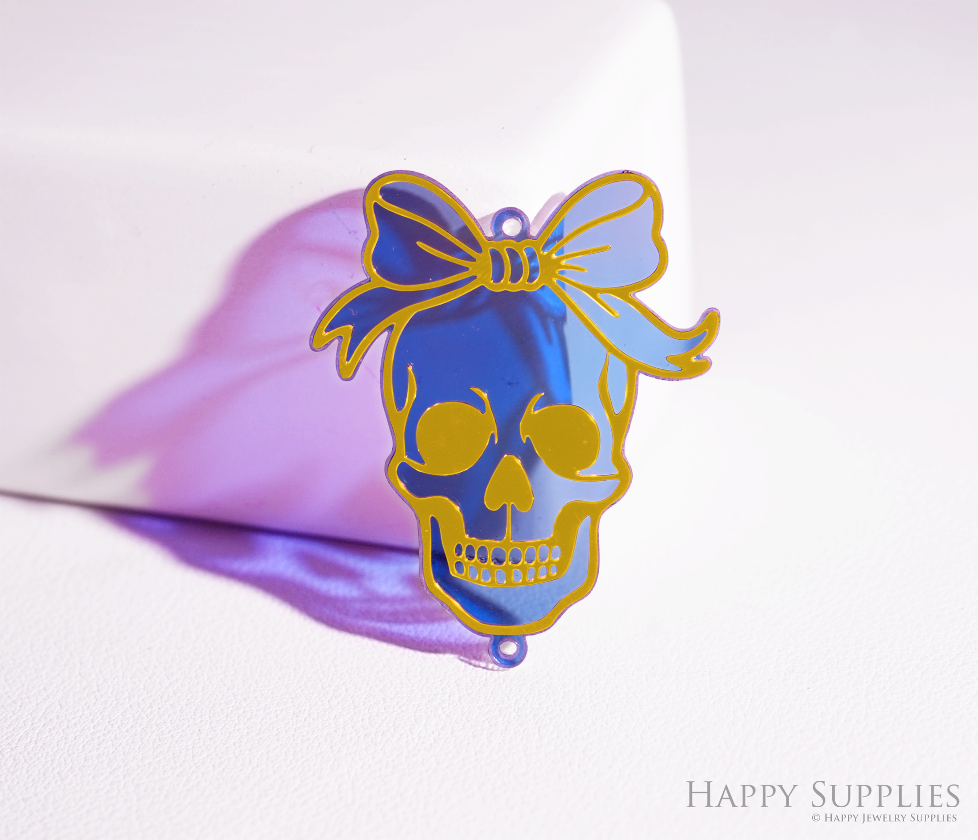 2pcs Rainbow Ghost Skull Bow Charm, Brass Prism Charm,Iridescent Halloween Pendant, Skull Connector,DIY Jewelry Making Supplie Sun catcher(Q059)