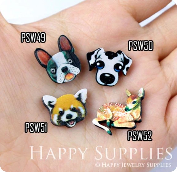 Mini Handmade Jewelry Making Supplies Beads Cut Wooden, DIY Laser Cut Photo Wooden Animal Charms (PSW)