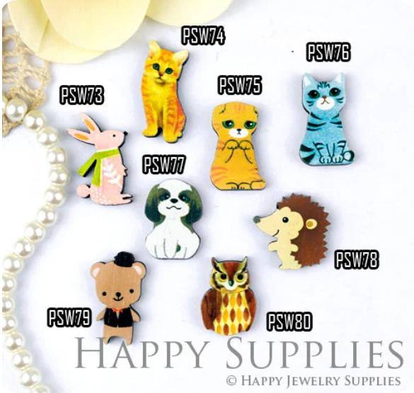 Mini Handmade Jewelry Making Supplies Beads Cut Wooden, DIY Laser Cut Photo Wooden Animal Charms (PSW)