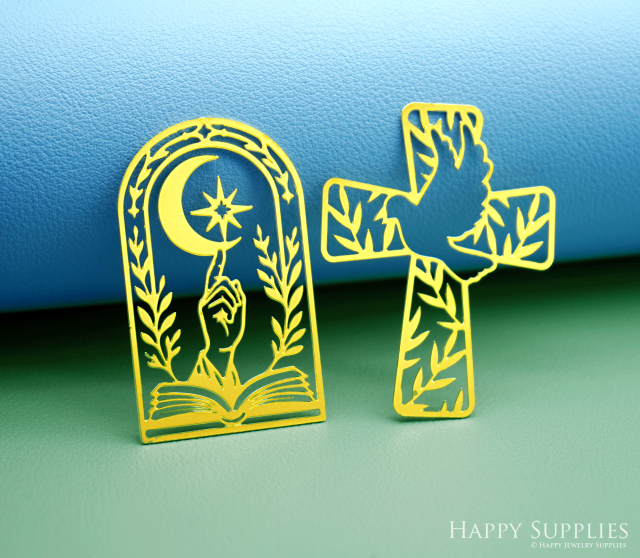 2pcs Stainless Steel Jewelry Charms, Raw Brass Charms, Crosses Moon Charms, Earrings Findings, Stainless Steel Silver Jewelry Pendants, Brass Jewelry Findings, Stainless Steel Pendants Jewelry Wholesale (D3018)