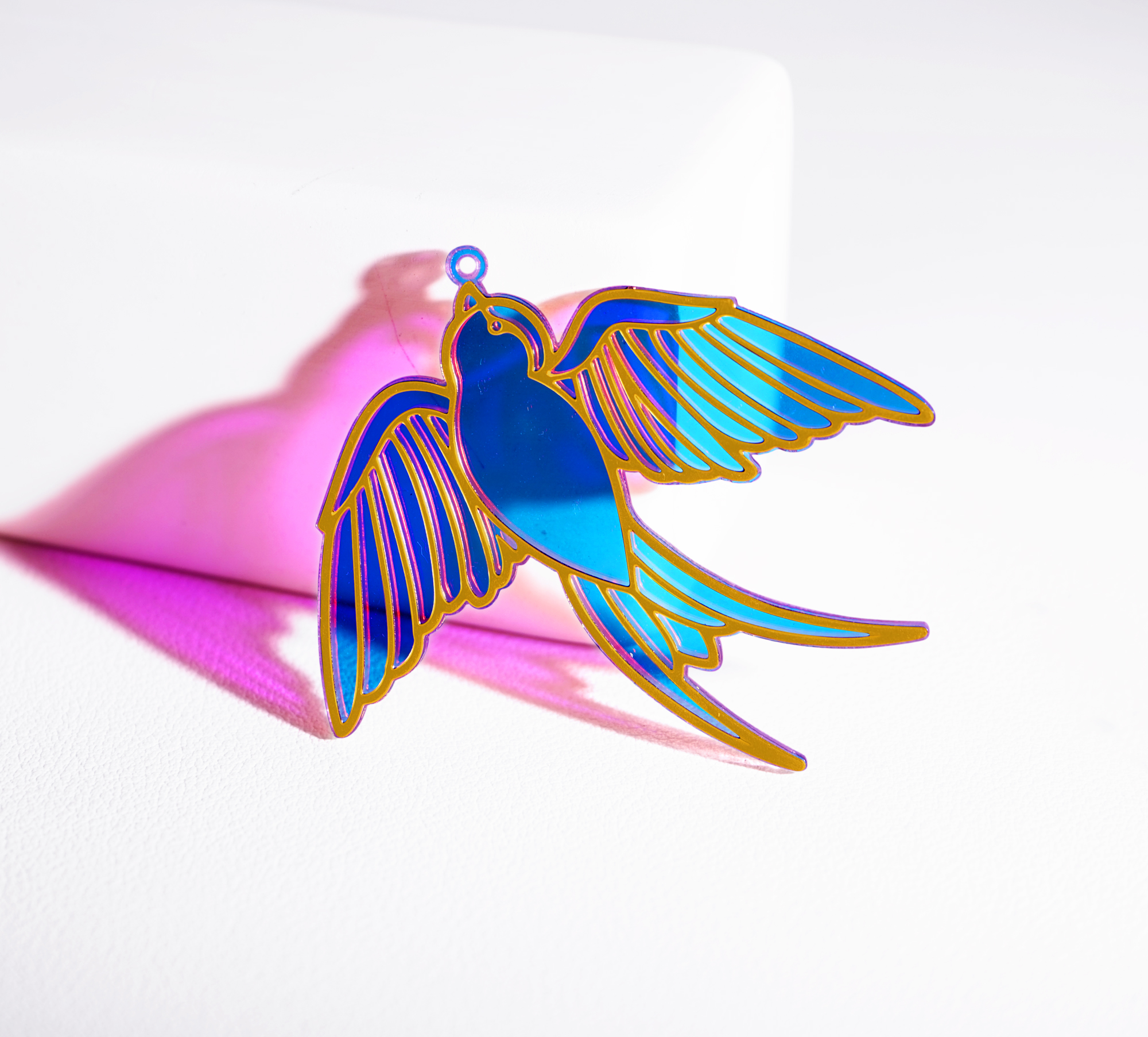 2pcs Rainbow Swallow Charm, Brass Prism Charm, Iridescent Swallow Pendant, A flying bird Connector, DIY Jewelry Making Supplie (Q080)