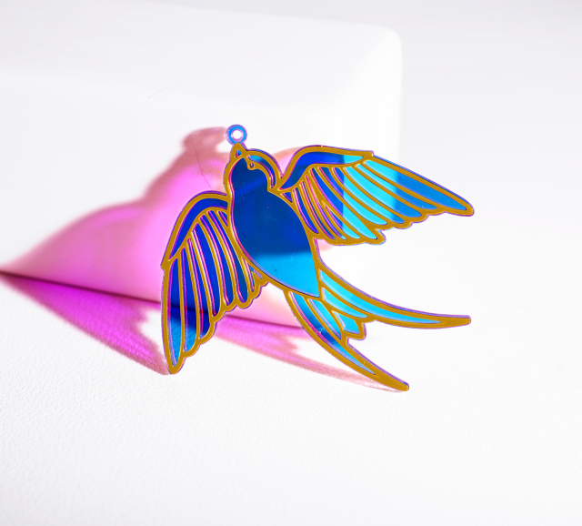 2pcs Rainbow Swallow Charm, Brass Prism Charm, Iridescent Swallow Pendant, A flying bird Connector, DIY Jewelry Making Supplie (Q080)