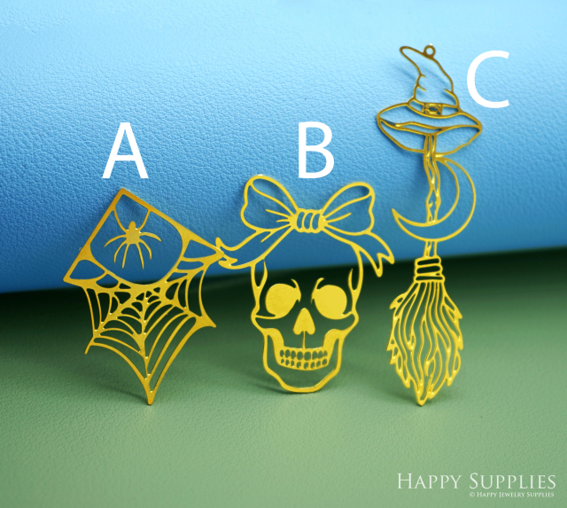 2pcs Stainless Steel Jewelry Charms, Raw Brass Charms, Broom, Spider, Skull Charms, Earrings Findings, Stainless Steel Silver Jewelry Pendants, Brass Jewelry Findings, Stainless Steel Pendants Jewelry Wholesale (D3021)