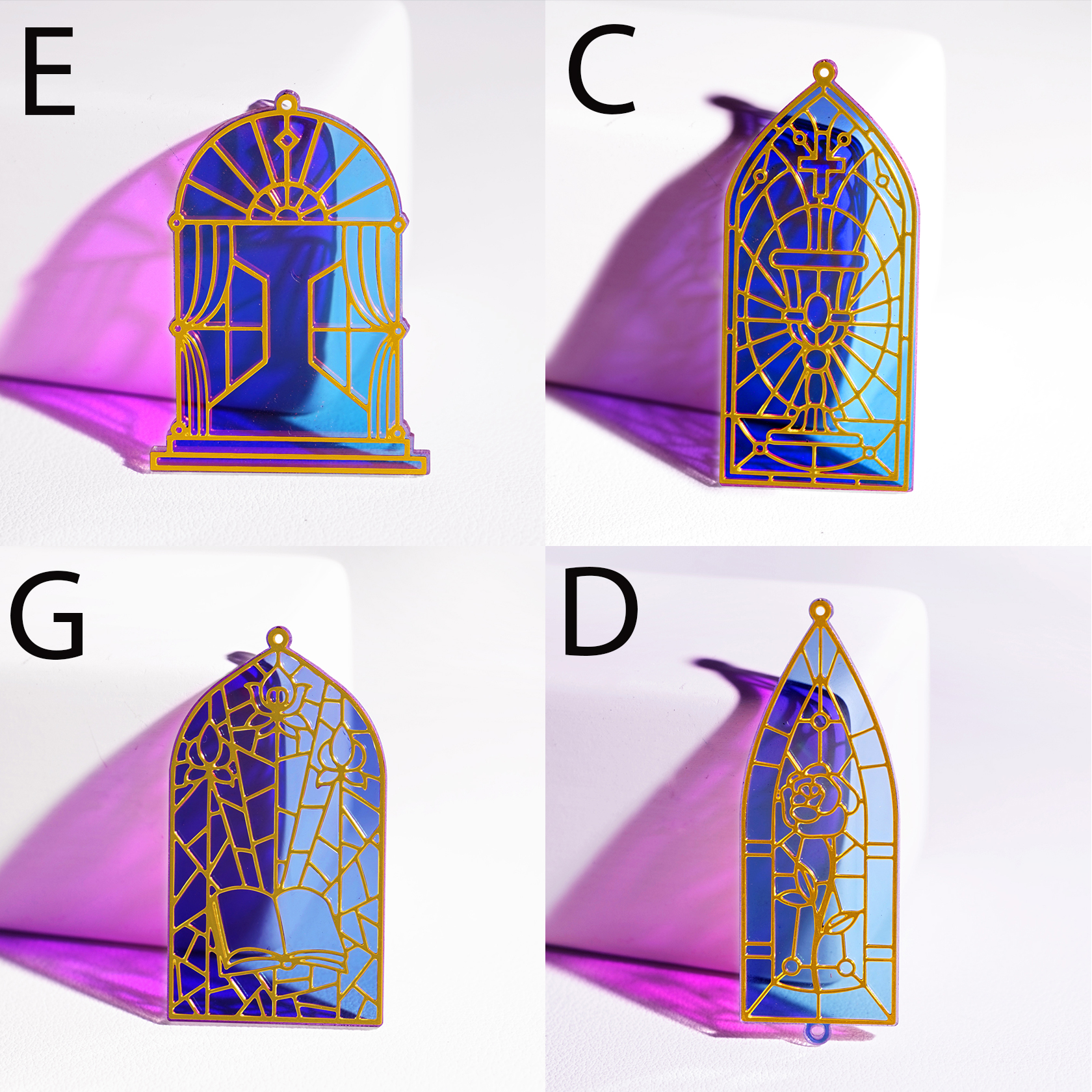 2pcs Rainbow Gothic Cathedral Window Charm, Brass Prism Charm, Iridescent Pendant, Gothic Cathedral Window Connector, DIY Jewelry Making Supplie (Q082)
