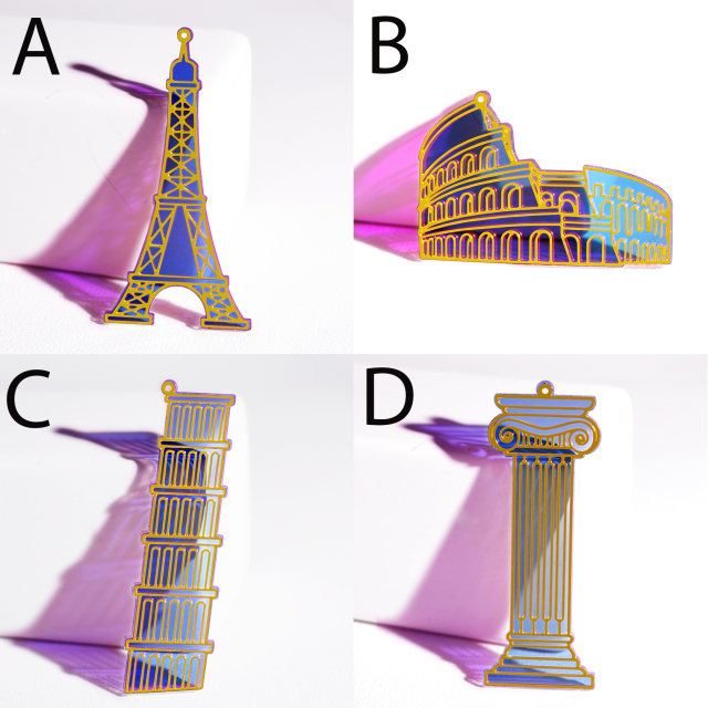 2pcs Rainbow Buildings Charm, Brass Prism Charm, Iridescent Architectural Pendant, Eiffel Tower Connector, the Leaning Tower of Pisa Charms, Colosseum Charms, marble pillar chams, DIY Jewelry Making Supplie (Q081)