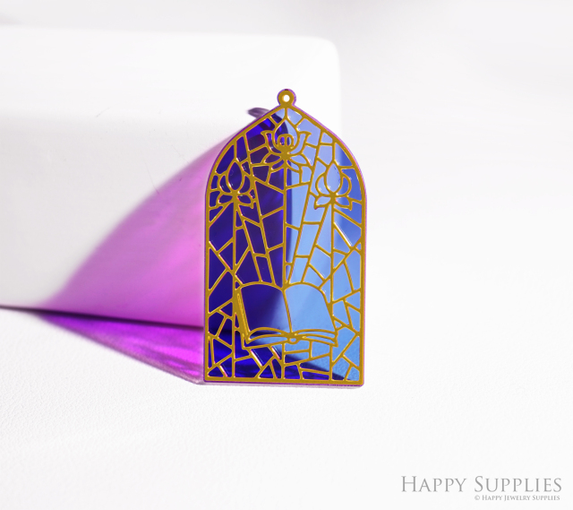 2pcs Rainbow Gothic Cathedral Window Charm, Brass Prism Charm, Iridescent Pendant, Gothic Cathedral Window Connector, DIY Jewelry Making Supplie (Q082)