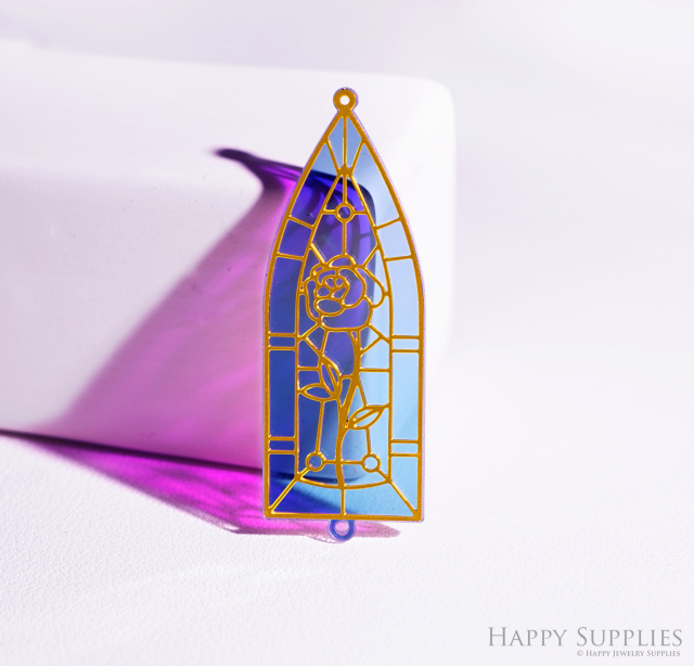 2pcs Rainbow Gothic Cathedral Window Charm, Brass Prism Charm, Iridescent Pendant, Gothic Cathedral Window Connector, DIY Jewelry Making Supplie (Q082)