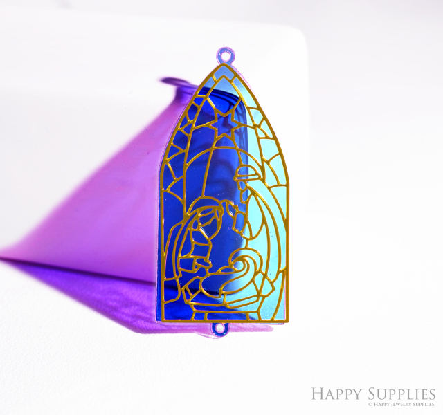 2pcs Rainbow Gothic Cathedral Window Charm, Brass Prism Charm, Iridescent Pendant, Gothic Cathedral Window Connector, DIY Jewelry Making Supplie (Q082)