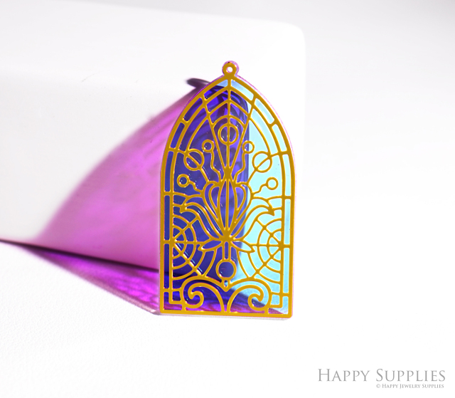 2pcs Rainbow Gothic Cathedral Window Charm, Brass Prism Charm, Iridescent Pendant, Gothic Cathedral Window Connector, DIY Jewelry Making Supplie (Q082)