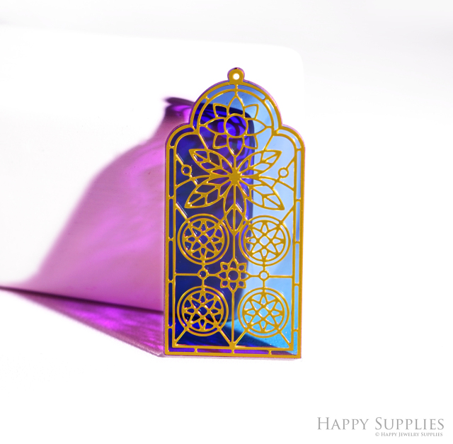 2pcs Rainbow Gothic Cathedral Window Charm, Brass Prism Charm, Iridescent Pendant, Gothic Cathedral Window Connector, DIY Jewelry Making Supplie (Q082)