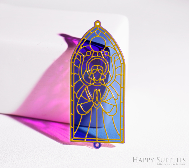 2pcs Rainbow Gothic Cathedral Window Charm, Brass Prism Charm, Iridescent Pendant, Gothic Cathedral Window Connector, DIY Jewelry Making Supplie (Q082)