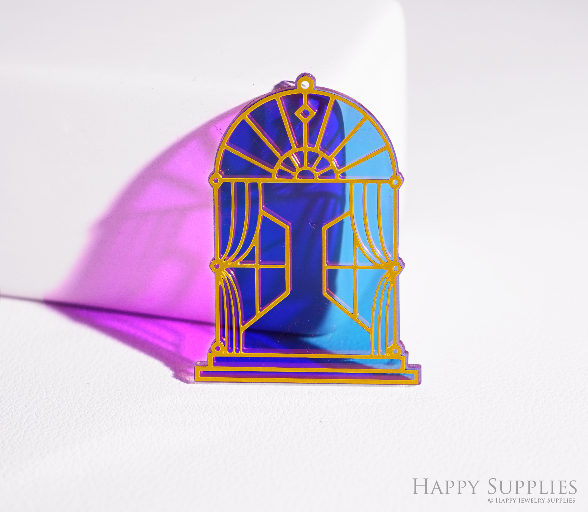 2pcs Rainbow Gothic Cathedral Window Charm, Brass Prism Charm, Iridescent Pendant, Gothic Cathedral Window Connector, DIY Jewelry Making Supplie (Q082)