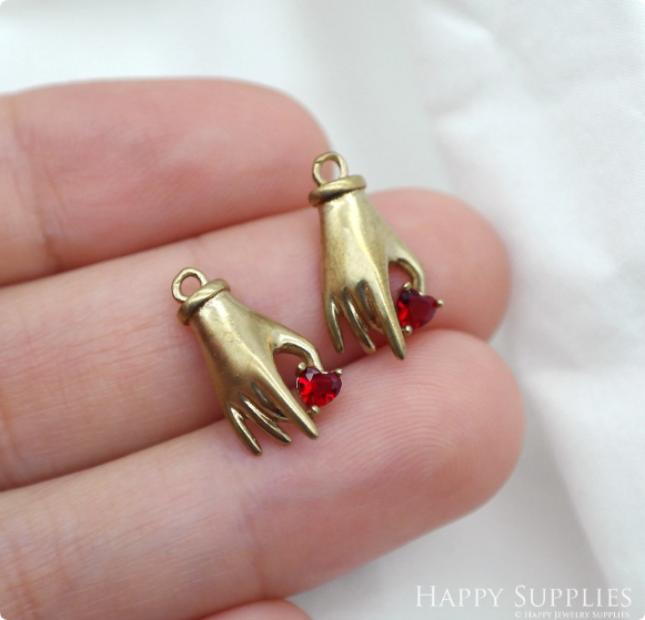 CZ Pave Victorian Hand Charm, Hand Pendant, Hand Brass Findings, Necklace Pendant, Earrings Charm, Jewelry Supply, Brass Charm (NZG427)