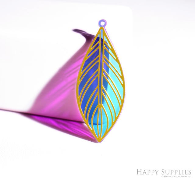 2pcs Rainbow Leaf Charm, Brass Prism Charm,Iridescent Leaf Pendant, Leaf Connector, DIY Jewelry Making Supplie, Leaf Sun Catcher (Q083)