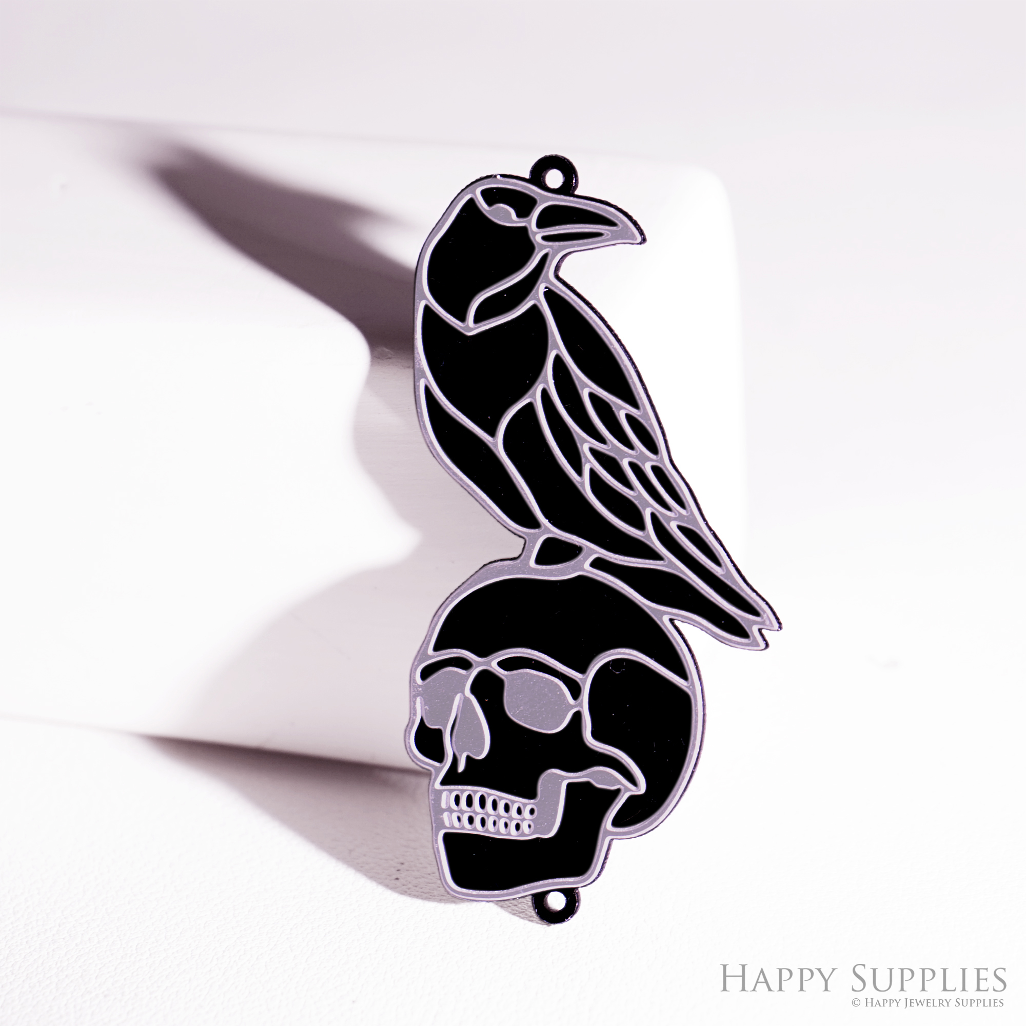 2pcs Rainbow Halloween Charm, Brass Prism Charm, Iridescent Ghost Skull Pendant, Crow Connector, DIY Jewelry Making Supplie (Q012)