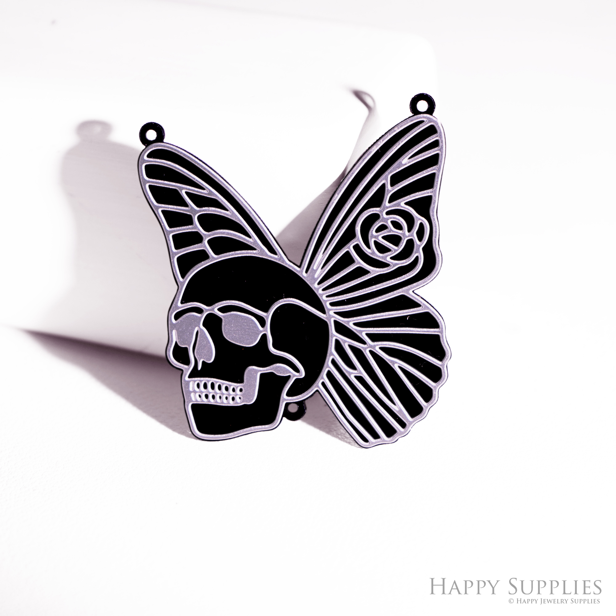 2pcs Rainbow Ghost Skull Bow Charm, Brass Prism Charm,Iridescent Halloween Pendant, Skull Connector,DIY Jewelry Making Supplie Sun catcher(Q054)