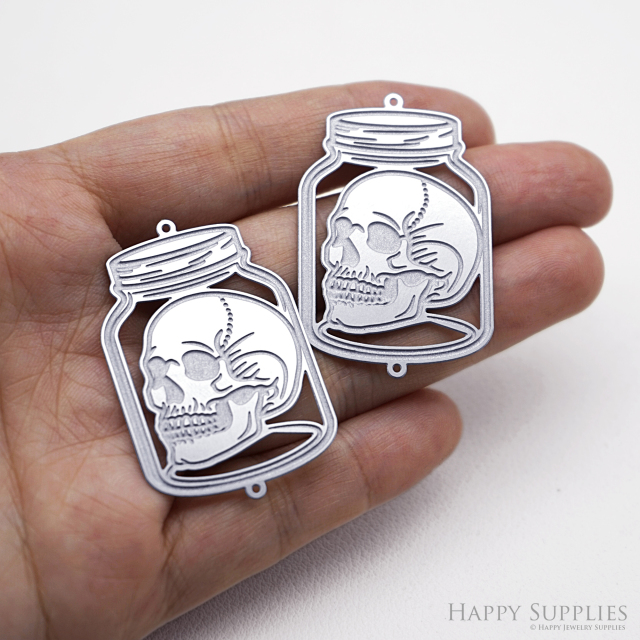 Corroded Stainless Steel Jewelry Charms, Skull Halloween Brass Charms, Earring Charms, Etched Silver Jewelry Pendants, Etched Brass Jewelry Findings, Jewelry Wholesale (SSB1129)