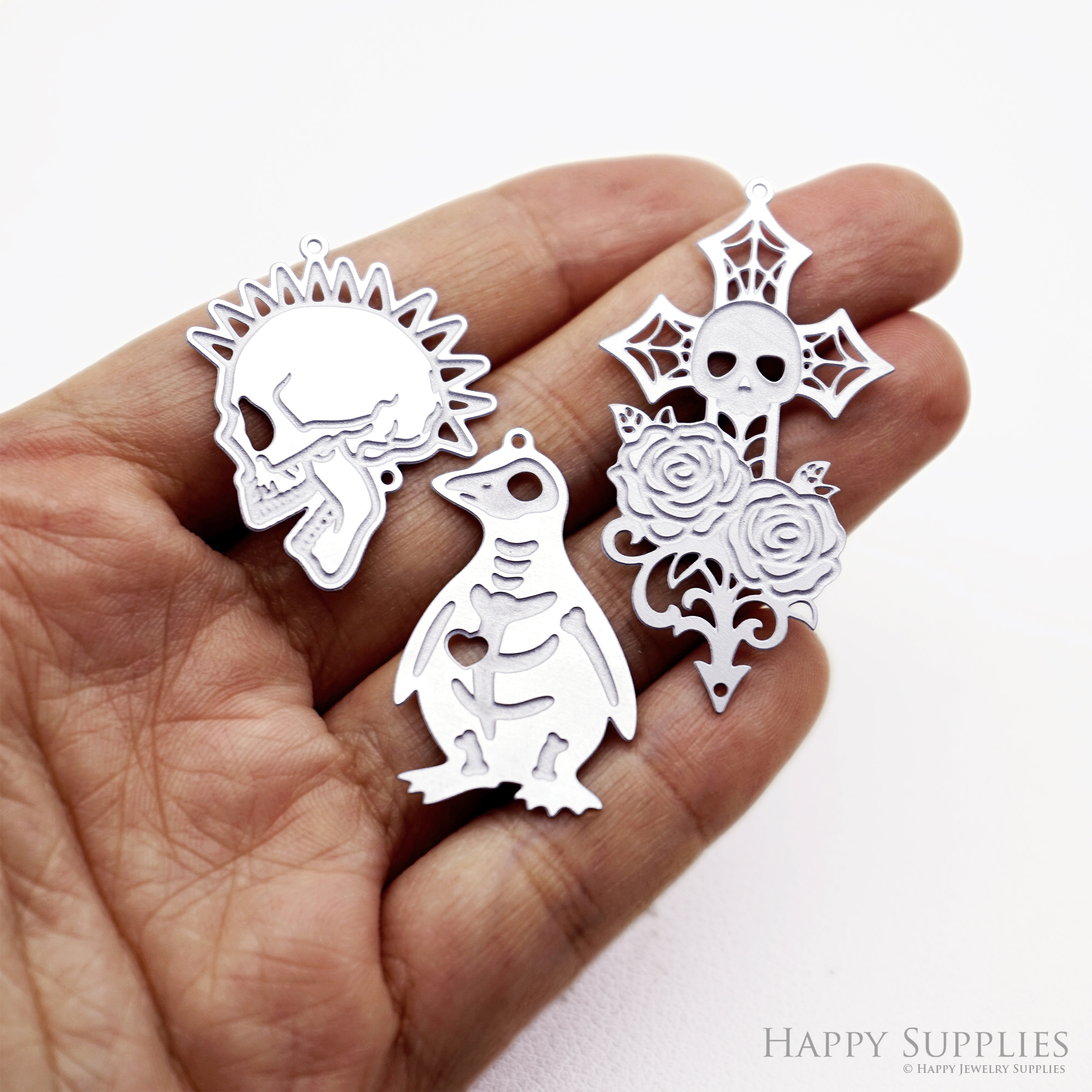 Corroded Stainless Steel Jewelry Charms, Halloween Skull Etched Brass Charms,Stainless Steel Silver Jewelry Pendants, Stainless Steel Silver Jewelry Findings, Corroded Stainless Steel Pendants Jewelry Wholesale (SSB1128)