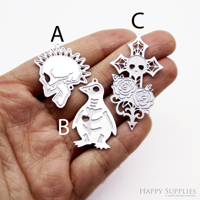 Corroded Stainless Steel Jewelry Charms, Halloween Skull Etched Brass Charms,Stainless Steel Silver Jewelry Pendants, Stainless Steel Silver Jewelry Findings, Corroded Stainless Steel Pendants Jewelry Wholesale (SSB1128)