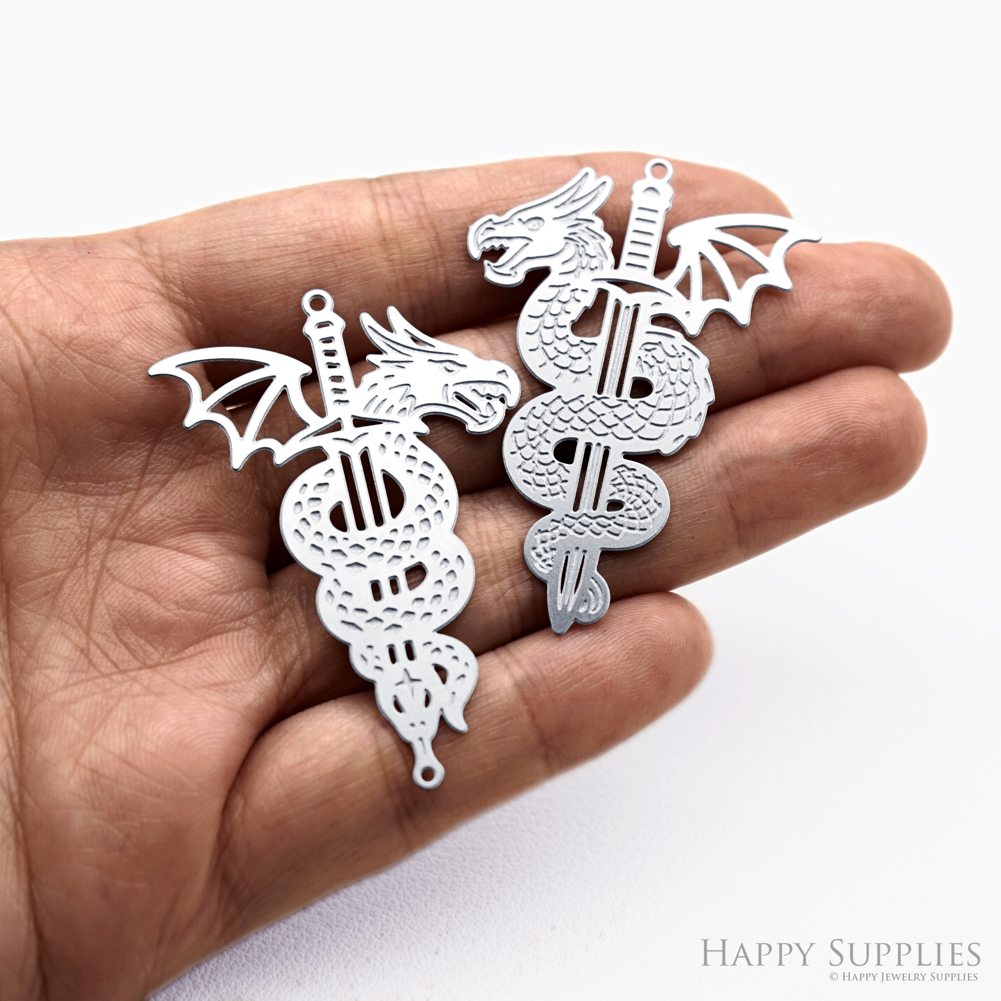 Corroded Stainless Steel Jewelry Charms, Dragon Halloween Brass Charms, Earring Charms, Etched Silver Jewelry Pendants, Etched Brass Jewelry Findings, Jewelry Wholesale (SSB1133)