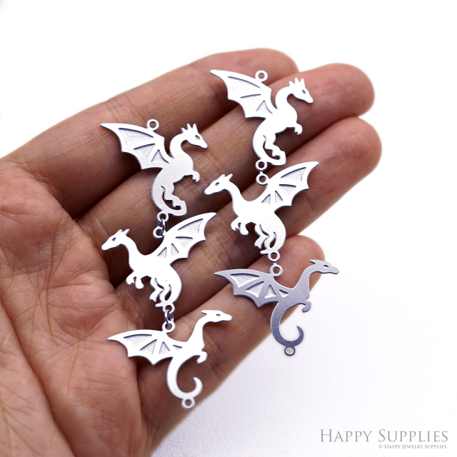 6pcs(1set) Corroded Stainless Steel Jewelry Charms, Dragon Brass Charms, Etched Charms, Corroded Silver Jewelry Findings, Etched Pendants Jewelry Wholesale (SSB1140)