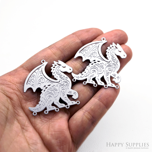 Corroded Stainless Steel Jewelry Charms, Dragon Halloween Brass Charms, Earring Charms, Etched Silver Jewelry Pendants, Etched Brass Jewelry Findings, Jewelry Wholesale (SSB1134)