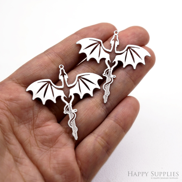 Corroded Stainless Steel Jewelry Charms, Dragon Halloween Brass Charms, Earring Charms, Etched Silver Jewelry Pendants, Etched Brass Jewelry Findings, Jewelry Wholesale (SSB1135)