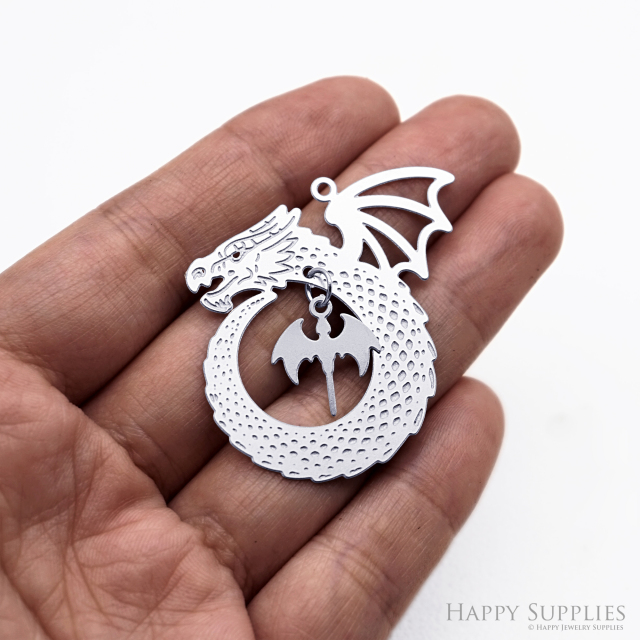 Corroded Stainless Steel Jewelry Charms, Dragon Halloween Brass Charms, Earring Charms, Etched Silver Jewelry Pendants, Etched Brass Jewelry Findings, Jewelry Wholesale (SSB1139)