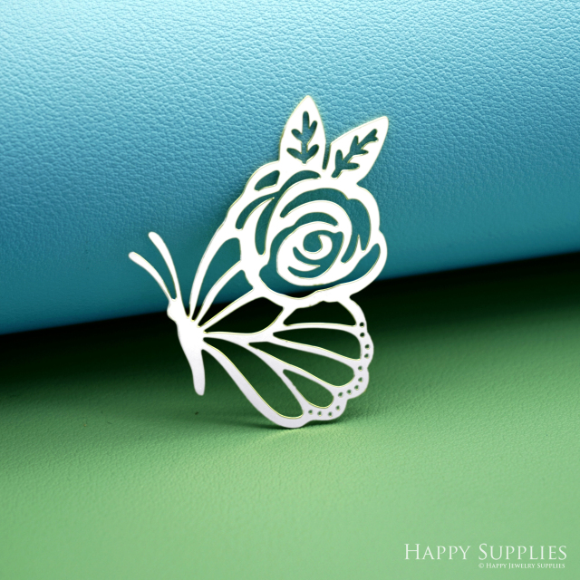 2pcs Stainless Steel Jewelry Charms, Raw Brass Charms, Butterfly Flower Charms, Earrings Findings, Stainless Steel Silver Jewelry Pendants, Brass Jewelry Findings, Stainless Steel Pendants Jewelry Wholesale (D3026)
