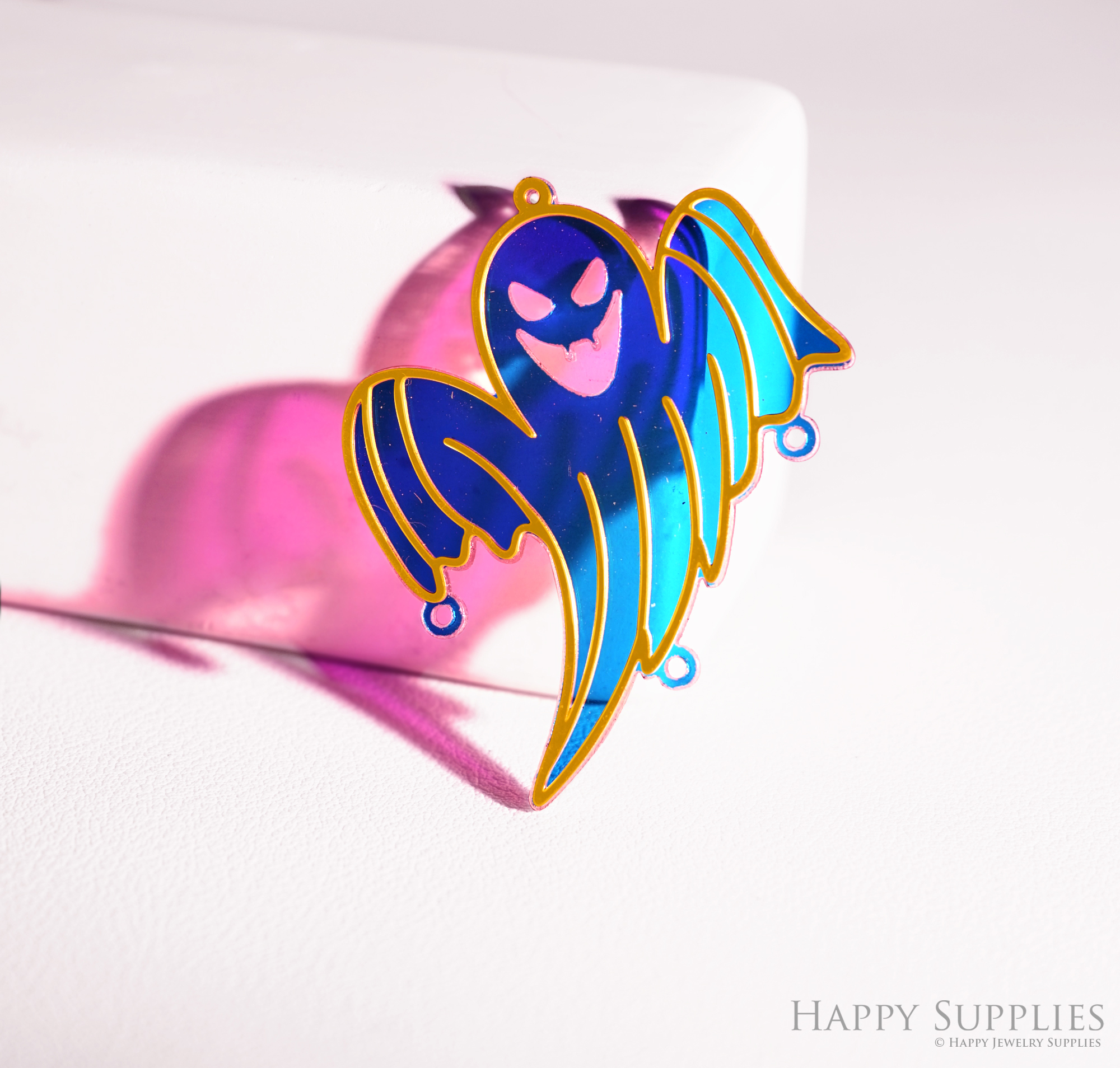 2pcs Rainbow Ghosts Charm, Brass Prism Charm, Iridescent Ghost Pendant, Ghost Connector, DIY Jewelry Making Supplie, Ghost Suncatcher (Q102)