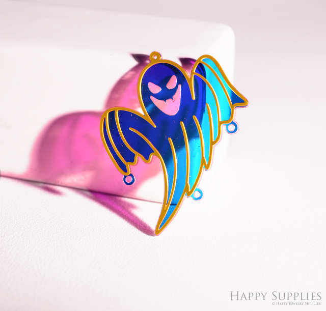 2pcs Rainbow Ghosts Charm, Brass Prism Charm, Iridescent Ghost Pendant, Ghost Connector, DIY Jewelry Making Supplie, Ghost Suncatcher (Q102)