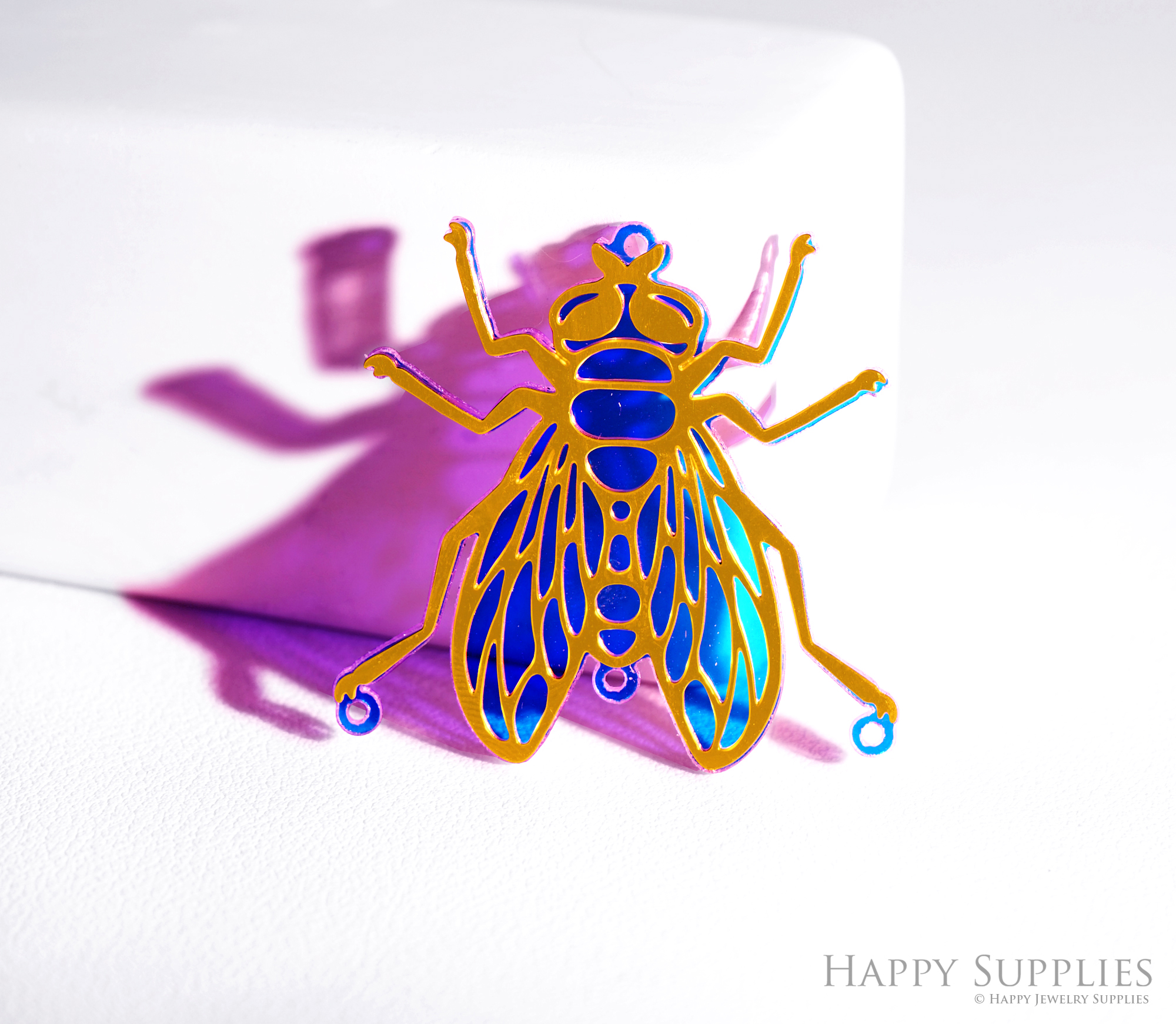 2pcs Rainbow Insect Charm, Brass Prism Charm, Iridescent Insect Pendant, Insect Connector, DIY Jewelry Making Supplie, Suncatcher (Q098)