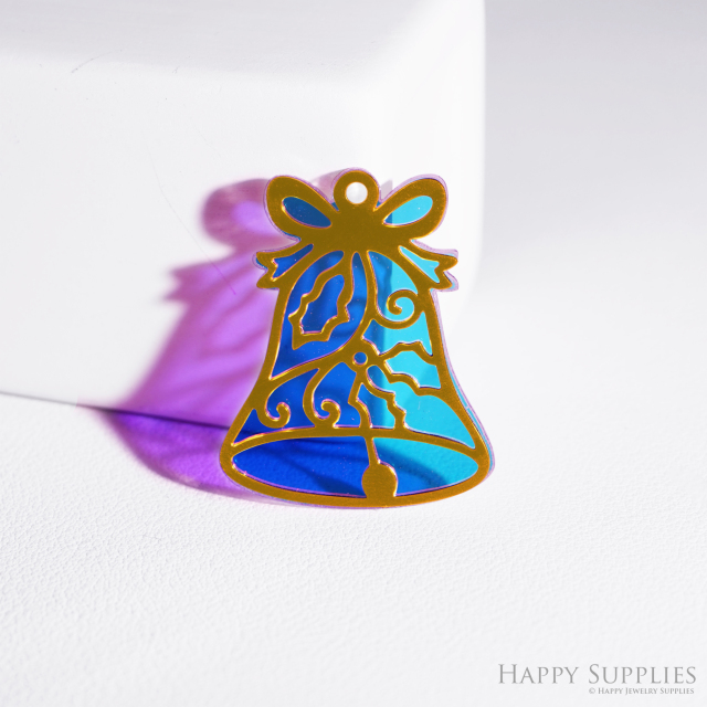 2pcs Rainbow Bell Charm, Brass Prism Charm, Iridescent Christmas Bells Pendant, Jingle Bells Connector, DIY Jewelry Making Supplie (Q093)