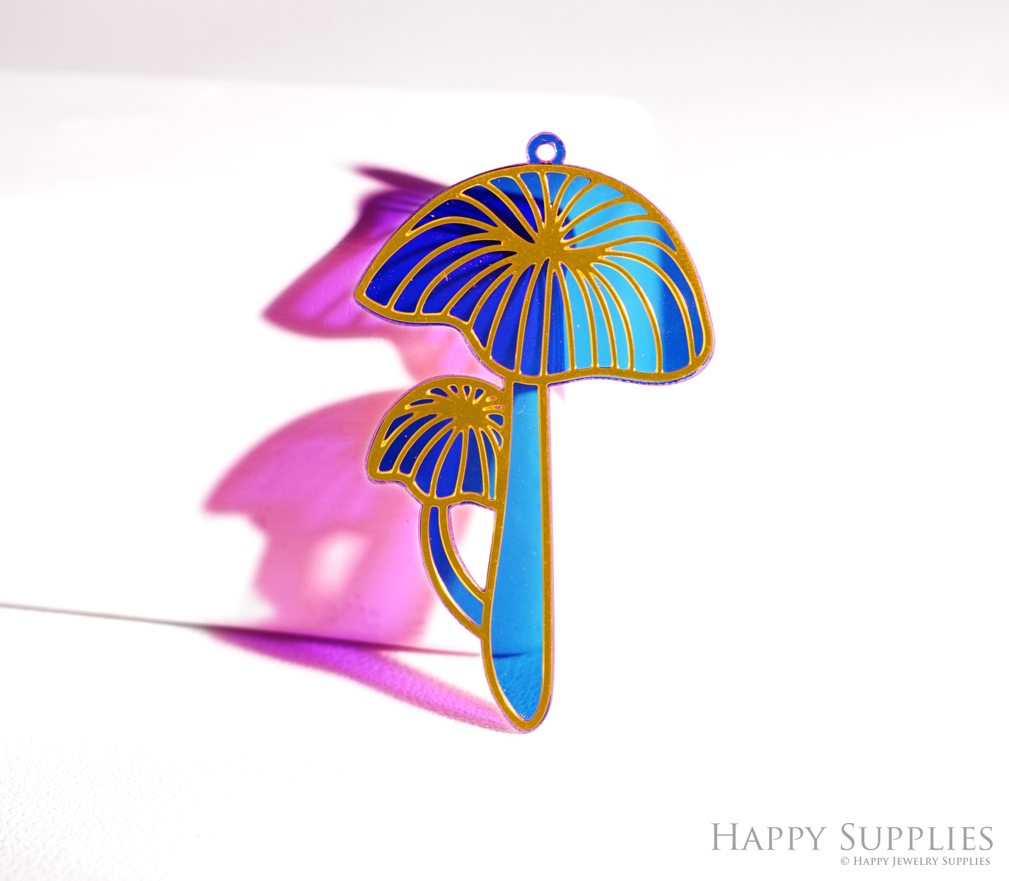 2pcs Rainbow Mushroom Charm, Brass Prism Charm, Iridescent Mushroom Pendant, Mushroom Connector, DIY Jewelry Making Supplie, Suncatcher (Q101)