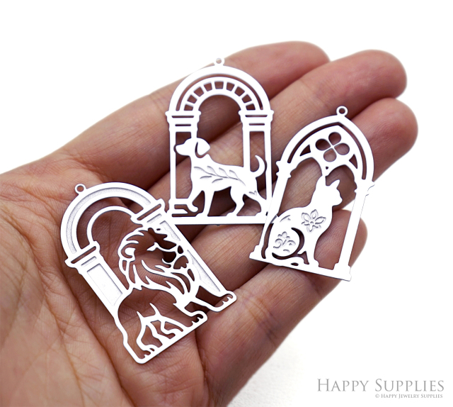 Corroded Stainless Steel Jewelry Charms, Church Arch Cat Etched Brass Charms,Stainless Steel Silver Jewelry Pendants, Stainless Steel Silver Jewelry Findings, Corroded Stainless Steel Pendants Jewelry Wholesale (SSB1148)
