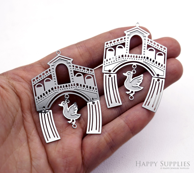 8pcs(1set) Corroded Stainless Steel Jewelry Charms, Rialto Bridge Brass Charms, Etched Charms, Corroded Silver Jewelry Findings, Etched Pendants Jewelry Wholesale (SSB1151)