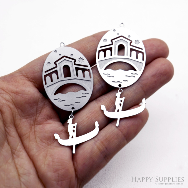 4pcs(1set) Corroded Stainless Steel Jewelry Charms, Rialto Bridge Brass Charms, Etched Charms, Corroded Silver Jewelry Findings, Etched Pendants Jewelry Wholesale (SSB1152)