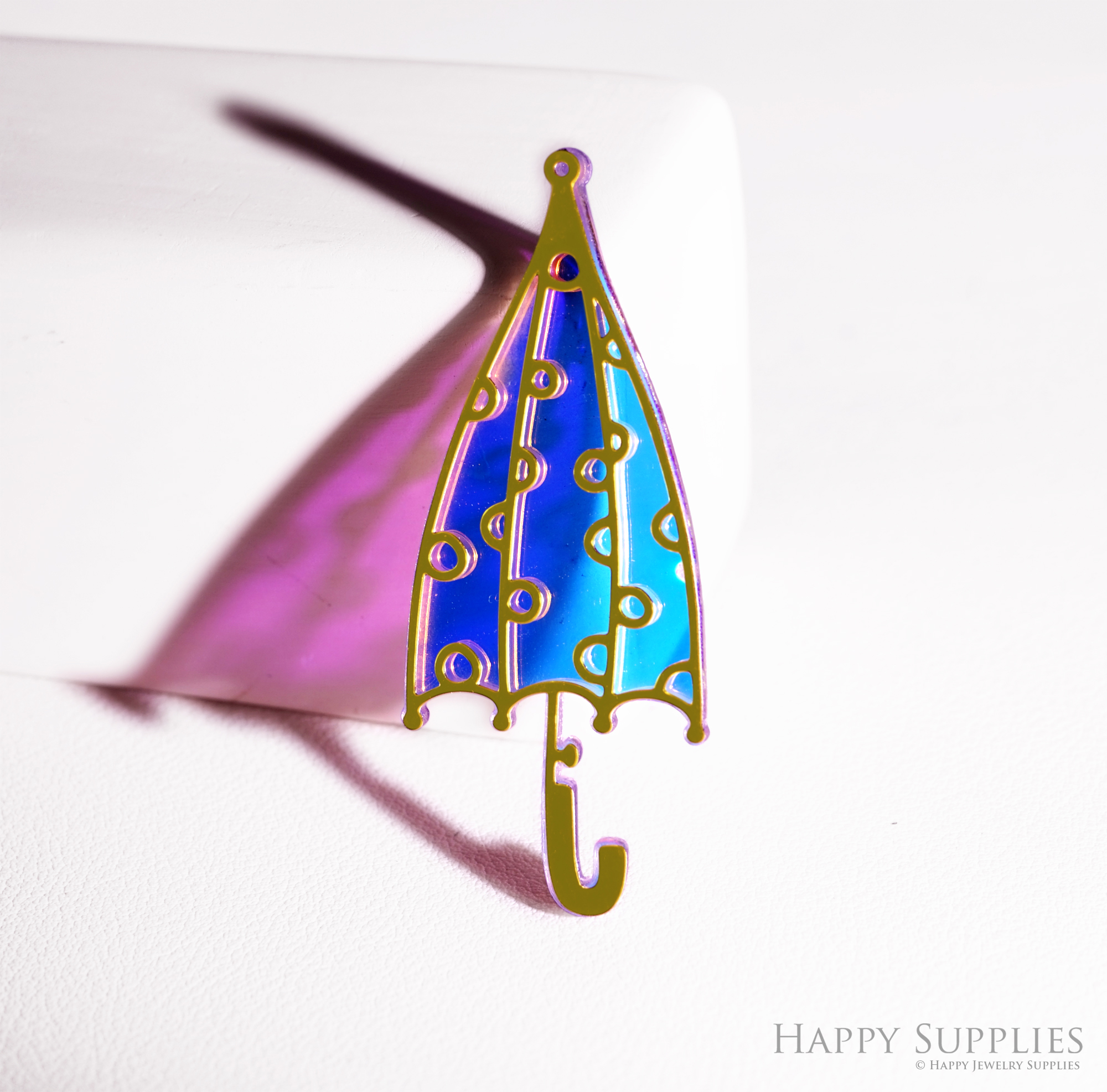2pcs Rainbow Umbrella Charm, Brass Prism Charm, Iridescent Umbrella Pendant, Umbrella Connector, DIY Jewelry Making Supplie, Suncatcher (Q103)