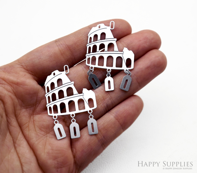 8pcs(1set) Corroded Stainless Steel Jewelry Charms, Colosseum Brass Charms, Etched Charms, Corroded Silver Jewelry Findings, Etched Pendants Jewelry Wholesale (SSB1154)
